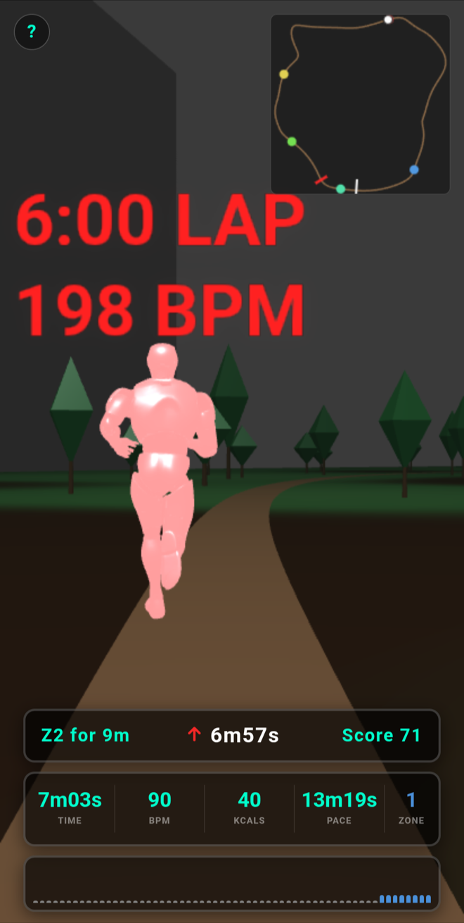 Racing a pacer bot with a lap notification in CardioQuest